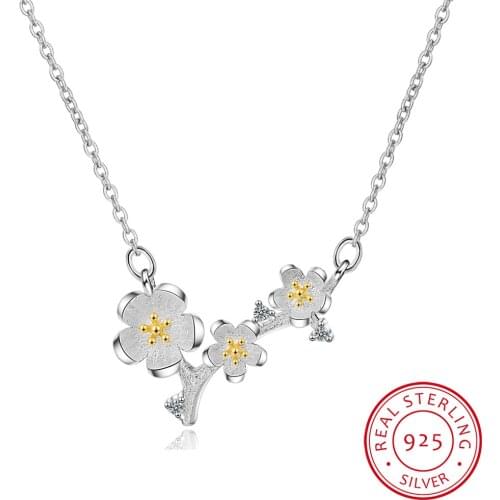 New 2-Colors Plum Blossom Flower S925 Pendant Necklace 925-Sterling-Silver Fine Jewelry for Women Wedding LMNY008
