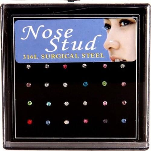10 PCS New Cute Girls Septum Medical Stainless Steel Crystal Nose Studs Women Punk Indian Piercing Stud Body Jewelry Party Gift