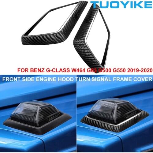 2PCS Real Carbon Fiber Front Side Engine Hood Turn Signal Light Frame Cover Trim For Mercedes BENZ W464 G63 G500 G550 2019-2020