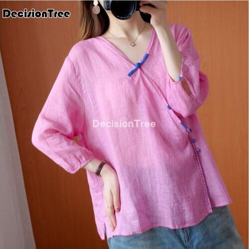 2021 chinese retro improved clothing cotton linen chiffon blouse women female loose tops blouse tea service cheongsam tops