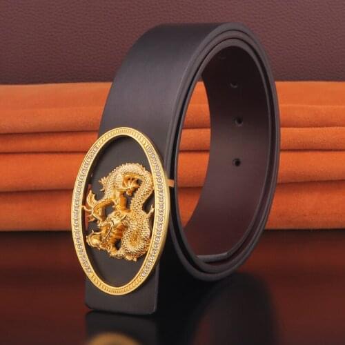 3.8 Cm Wide Chinese Dragon Copper Buckle Belt Mens Designer Belt Luxury Brand High-end Leather Fashion Belt Cowhide