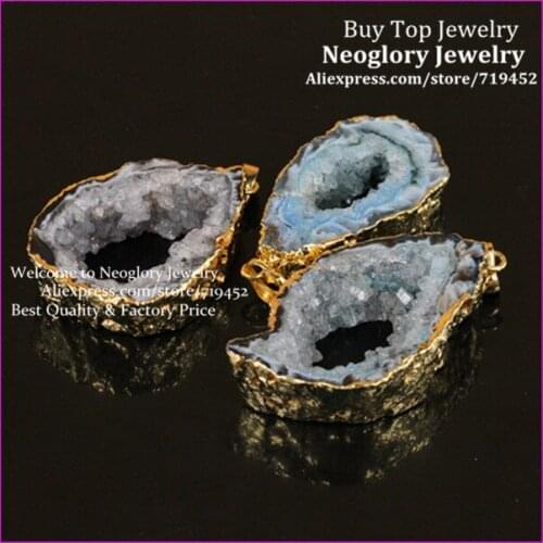 5PCS Gold Color Freeform Nature Druzy Geode Stone Pendant in Nature color,Crystal Drusy Quartz fit Necklace Jewelry Making
