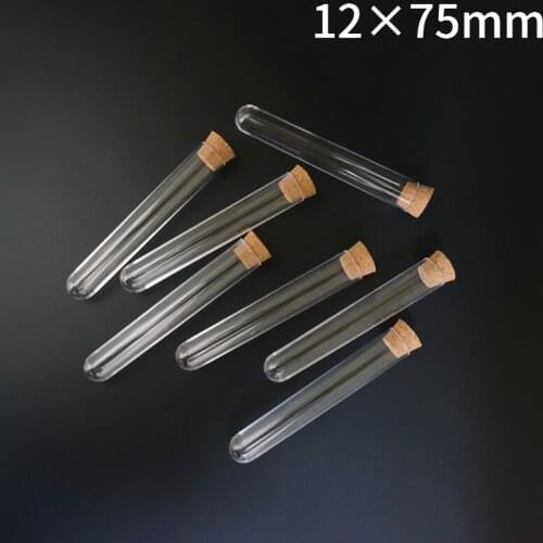 50pcs/100pcs/200pcs 12x75mm Lab Test Tube With Cork Stoppers Transparent Plastic Test Tube Laboratory School