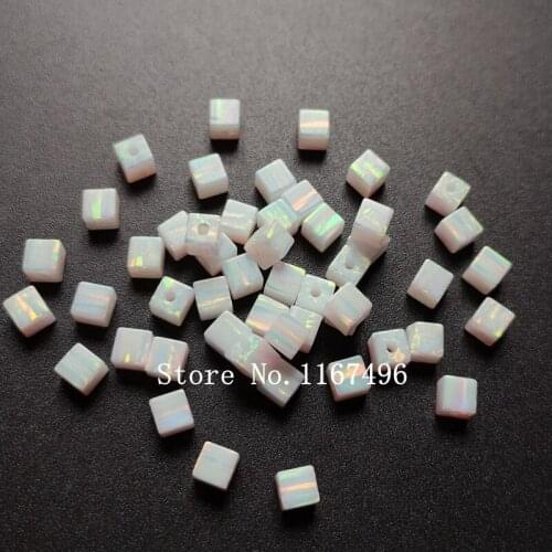 50pcs /lot 4mm Cube Opal Beads OP17 White Cube Opal Synthetic Drilled Cube & Square Opal Beads for Necklace & Bracelet