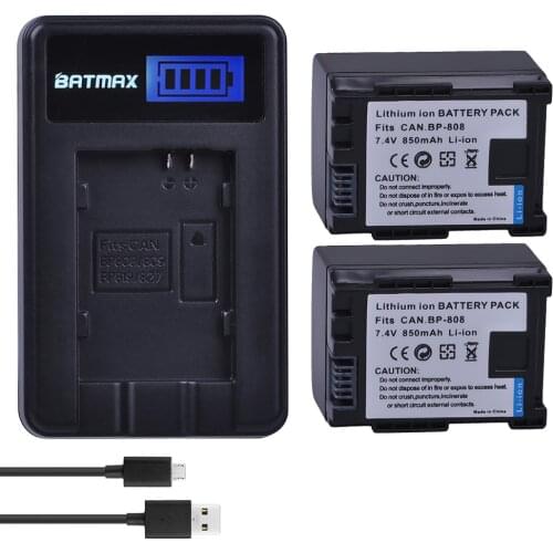 2Pc BP-827 BP 827 BP-819 BP-807 BP-809 BP 808 Battery + LCD USB Charger for CANON HG31 XA10 HF20 HF10 HF100 HF100E HG20 HG21