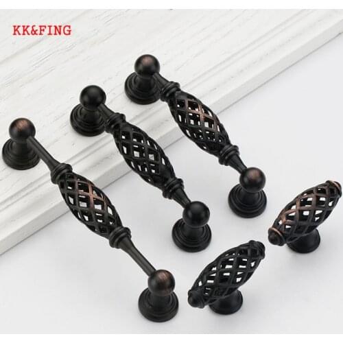 KK&FING Antique Red Bronze Cabinet Handles Zinc Alloy Hollow Out Bird Cage Knobs Kitchen Door Pulls Cupboard Wardrobe Handle