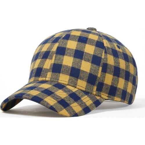 Baseball Cap Women Men Dad Hat Yellow Plaid Adjustable Curved Bill Sports Running Outdoor Accessory