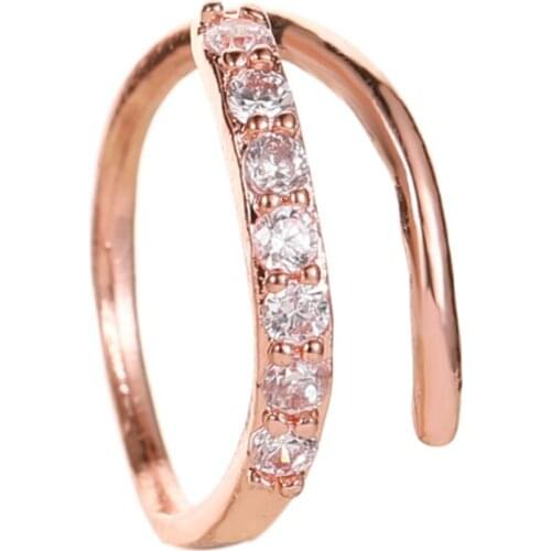 Bling Clear Crystal Rose Gold White Open Circle No Piercing Fake Cartilage Earring Copper Ear Cuff Clip Earrings For Women