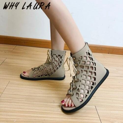 Women Sexy Sandals Fashion Hollow Out Breathable Cool Boots 2021 hot style Flat Lacing Cross Lacing Lacing Shoes Ins Tidy Fish M