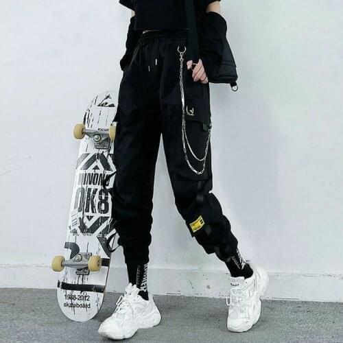 Cargo pants women High Waist Loose Streetwear pants Baggy Tactical Trouser hip hop high quality black chain joggers pants women