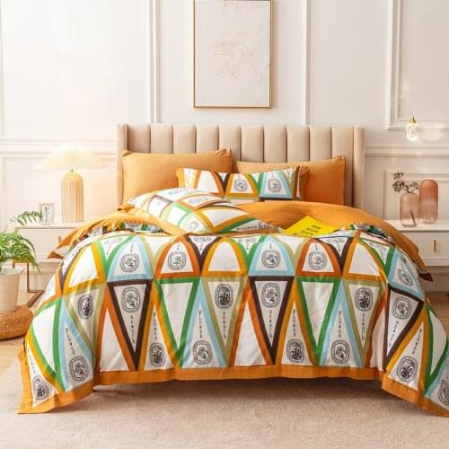 New Luxury 600TC egyptian cotton Bedding Set digital printing Duvet Cover Flat Sheet Bed Linen Pillowcase For Adult Bed Set 4PCS