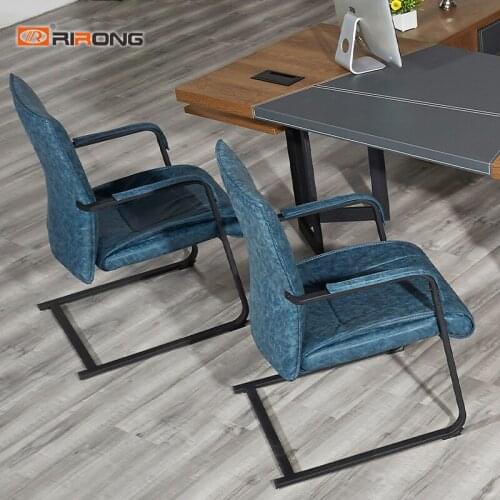 Antique Design Blue Office Conference Meeting Leather Chair visitor office Armrest chair