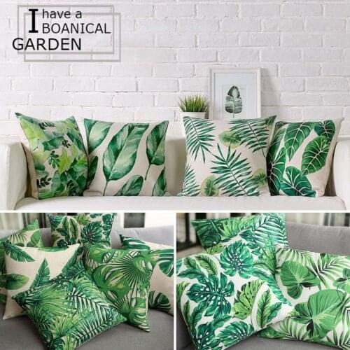 Creative Hand Painted Green Plant Leaves Hawaiian Flavor Cushion Covers Tropical Plants Cactus Cotton Linen Sofa Throw Pillows