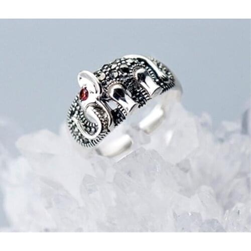 Creative Red Eyes Elephant 925 Sterling Silver Jewelry Auspicious Wishful Personality Animal Exquisite Opening Rings TYB16