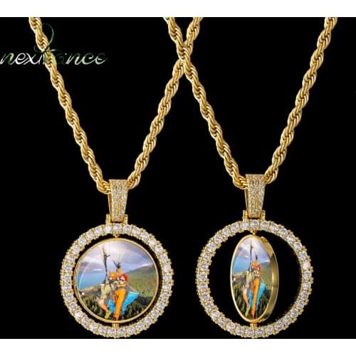 Nextvance Custom Made Photo Rotating Double-Sided Medallions Pendant Necklace 3mm Tennis Chain Zircon Mens Hip Hop Jewelry