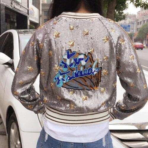 Jacket New short coat embroidery baseball uniform coat shiny stars can customized big size