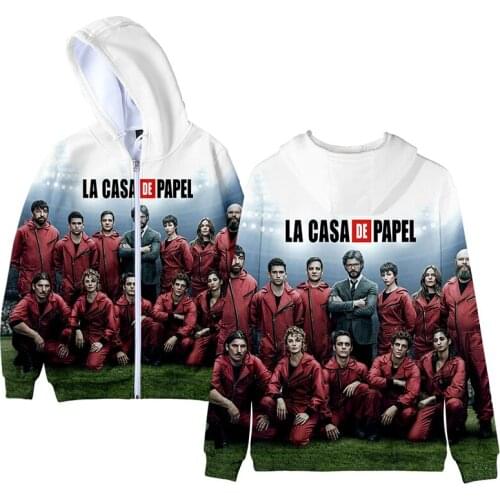 La Casa De Papel 3d Hoody Money Heist The House of Paper Men Women Zipper Hoodies Jackets Tops Long Sleeve 3D Hooded Sweatshirts