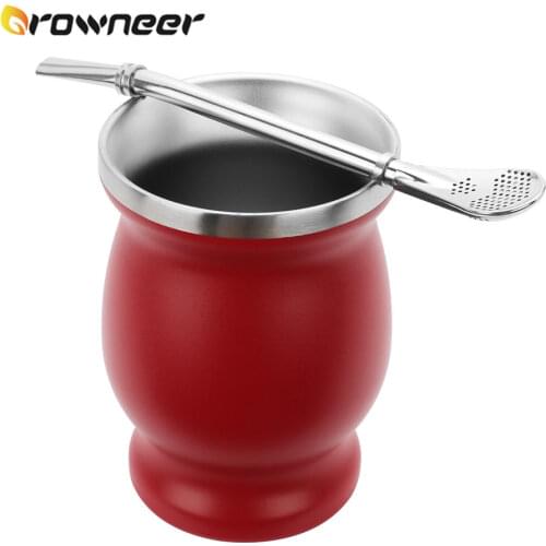 Double-Wall Yerba Mate Gourd Set Stainless Steel Mate Tea Cup and Bombilla Set Includes Yerba Mate Gourd (Cup) with One Bombilla