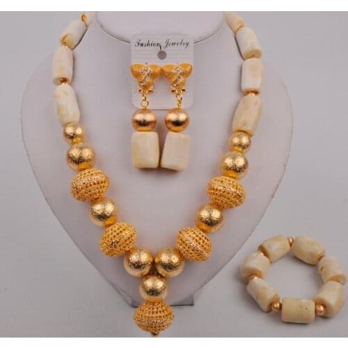 White Coral Beads Jewelry Sets Women Indian African Jewelry Set Nigeria Wedding Jewellery For Brides Dubai Gold Jewelry Sets