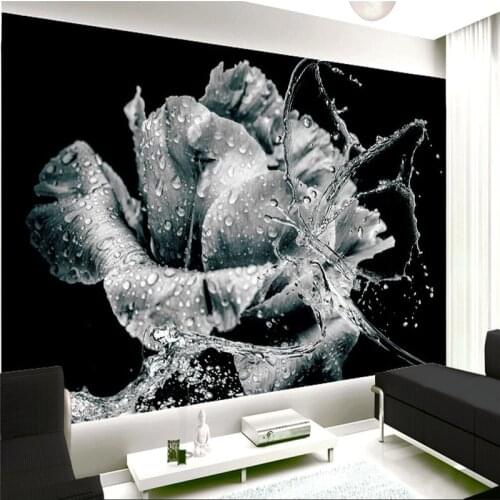 Beibehang Customize any size mural wallpaper 3D water flower waterdrop butterfly Black and white vintage floral background