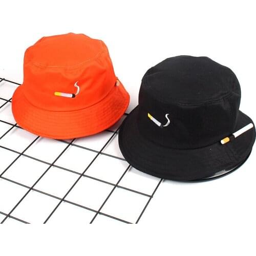 Fashion Cigarette Embroidery Bucket Hat For Men Women Hip Hop Fisherman Hat Summer Lovers Flat Hat Outdoor Beach Sun Hats