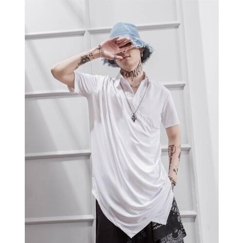 Personalized knitting stitching drape fashion alternative fake 2 medium length short sleeve shirt fashion mens shirt half sleev