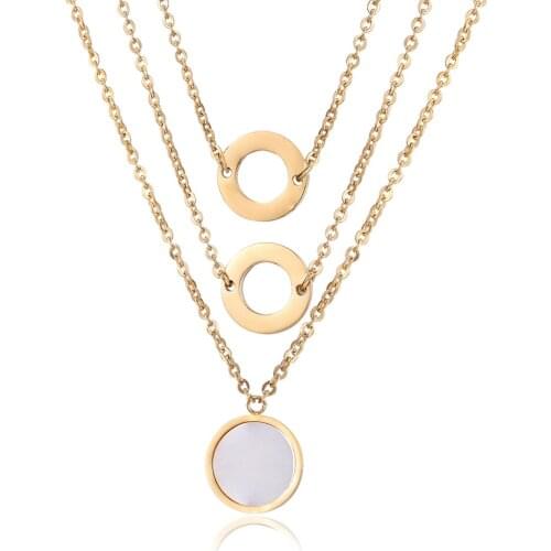 European and American simple layered titanium steel necklace ring shell fashion female pendant