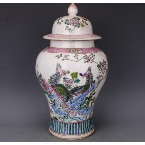 Qing Dynasty Kangxi Years Famille Rose Flower And Bird ceramic Ginger Jar Antique Porcelain temple jar vase