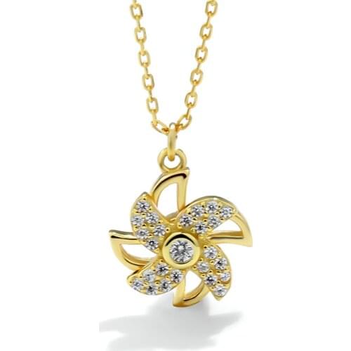 Lux 100% Authentic 925 Sterling silver CZ 4A+ Set Rotating Windmillc Pendant necklace temperament clavicle C-A2119