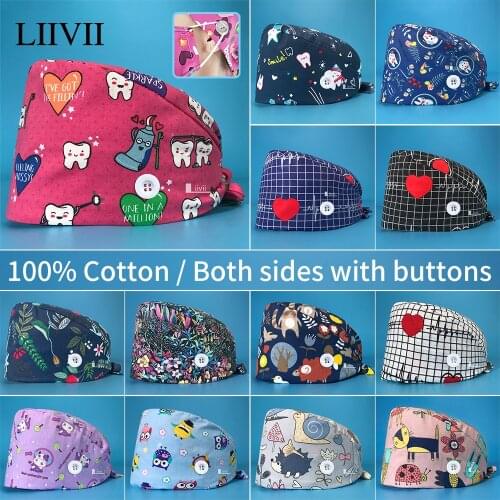 High quality cute unisex surgical cap fashion cartoon printing beauty salon nursing cap cotton Elastic breathable Dentist hat