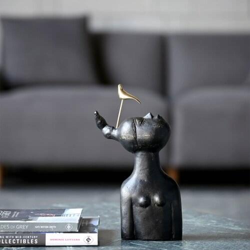 MODERN GOLDEN ABSTRACT BIRD STAND ON GIRL HEAD STATUE FOR DECORATION METAL ART CRAFT HOME ORNAMENTS FIGURINE GIFTS