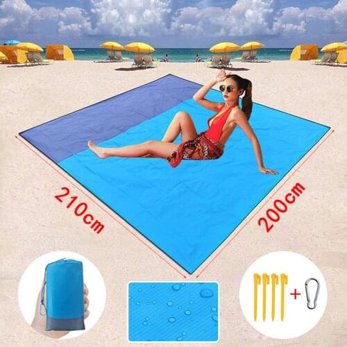 Outdoor Portable Beach Blanket Folding Waterproof Mat with Storage Bag Polyester Pocket for Travel Camping Hiking Vacation