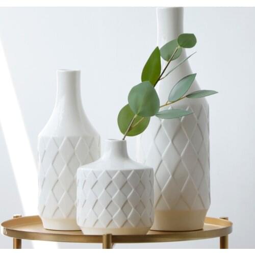 Modern White Ceramic Vase Home Centerpiece Decoration Flower Vase Diamond-shaped Flower Pot Table Decor