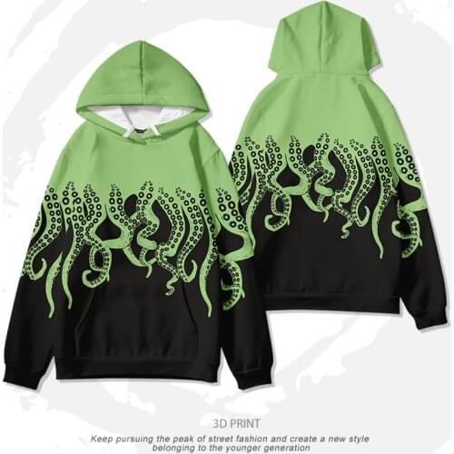WAMNI Octopus Hoodie 3D Print Fish Male Female Funny Cosplay Warm Novelty Stylish Green Black Oversize Hooded Sweatshirts