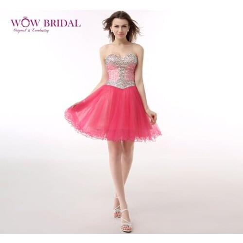 Wowbridal Coral Beaded Short Homecoming Dresses 2021 Zipper Back Sweetheart Junior High Cute 8th Grade Graduation Dresses SH0040