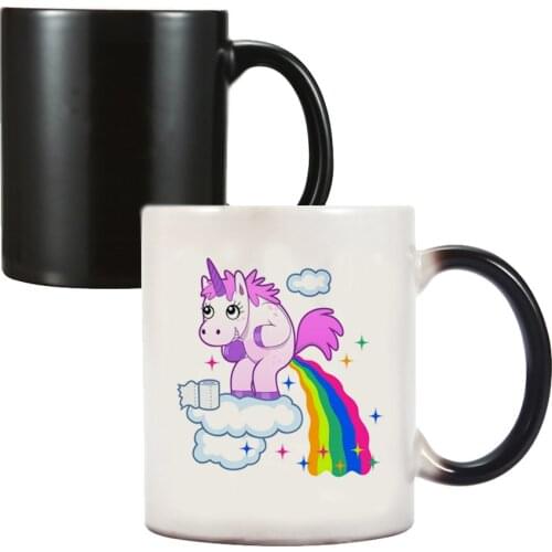 Funny Unicorn and Rainbow Coffee Mugs 350ml Creative Ceramic Color Changing Milk Tea Cup Friends Gift