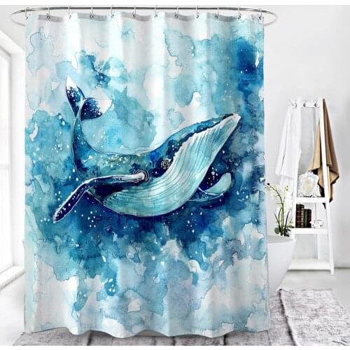 High Quality Whale Printed Shower Curtains Bath Products Bathroom Decor with Hooks Waterproof Bathroom Curtain Set