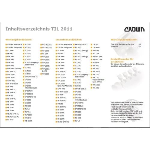 Crown Forklift Parts and Repair 2011 German and French