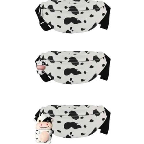 Women Cartoon Cow Print Waist Bag Fanny Pack Pouch Canvas Sport Belt Hip Chest Crossbody Shoulder Purse