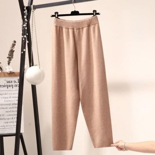 2021 Women Autumn Winter New Solid Color Knitted Trousers Female High Waist Loose Harem Pants Ladies Sweater Carrot Pants E700