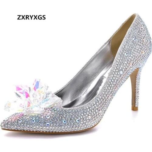 2019 New Rhinestone Shoes Woman Pointed Fine with High Heels Sexy Shallow Mouth Wedding Shoes Women High Heel Shoes 5 / 7 / 9 Cm