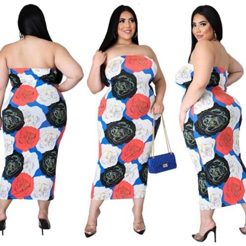 Floral Print Dress Plus Size 4xl Women Wholesale Summer Sexy Off Shoulder Bodycon Stretch Elegant Maxi Dresses 2021 Dropshipping