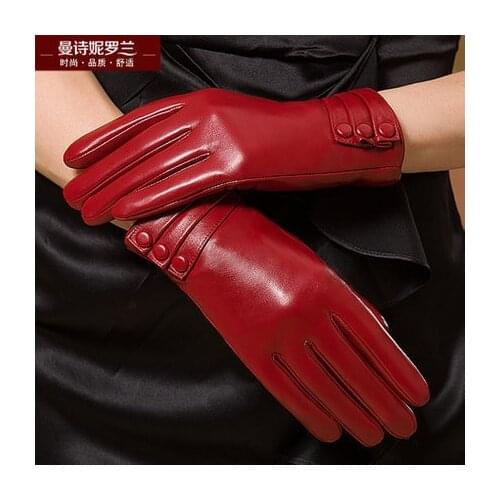 Winter genuine leather touchscreen gloves female thickened Keep Warm sheepskin Gloves womens fashion telefingers gloves MLZ014