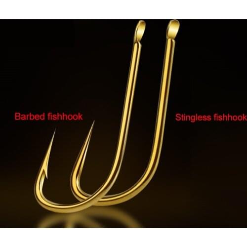 500pcs Golden Barbed Fish Hook High Carbon Steel Stingless Fishing hook Non-barb Barbed fishhook for lake fish Accessories tool