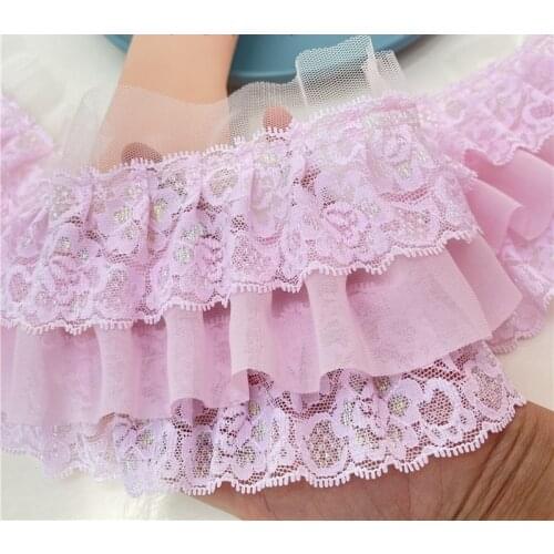 1M/lot 12cm Pink Series 3Layers Pleated Trim 120D Chiffon and Eyelash Lace Colorful Bright Silk All Matches Decoration X985
