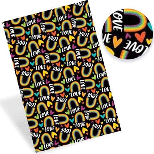 AHB 22*30cm/A4 1pc Faux Leather Sheets Cute Cartoon Rainbow Printed Synthetic Leather Fabric For Crafts DIY Hair Bows Supplies