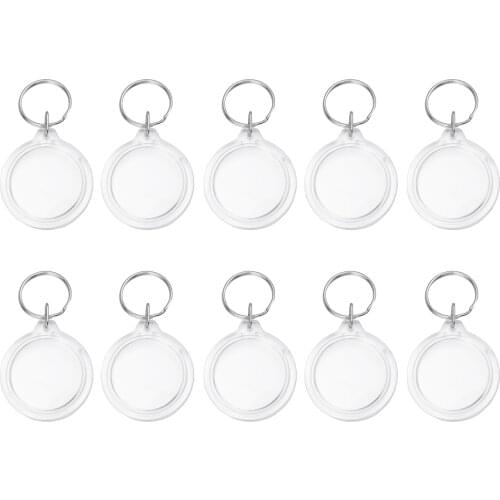 100pcs Acrylic Blank Keychain Transparent Insert Photo Picture Frame Keyring Key Holder Circular DIY Split Ring Key Chain