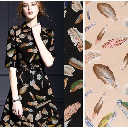 150 cm stretch satin printed fabric meter twill pajamas dress scarf fabric material feather print polyester fabric wholesale
