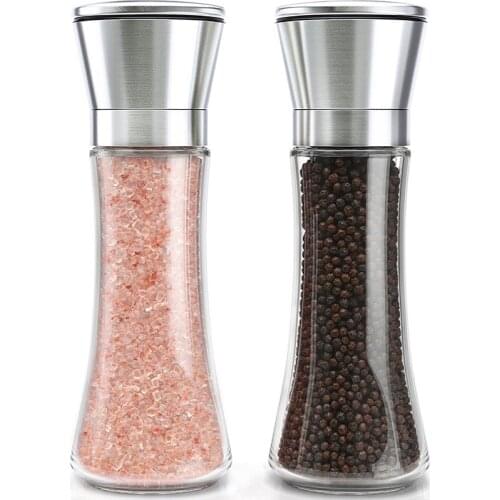 2PCS Premium Stainless Steel Salt and Pepper Grinder Shakers Glass Body Spice Salt And Pepper Mill with Adjustable Ceramic Rotor