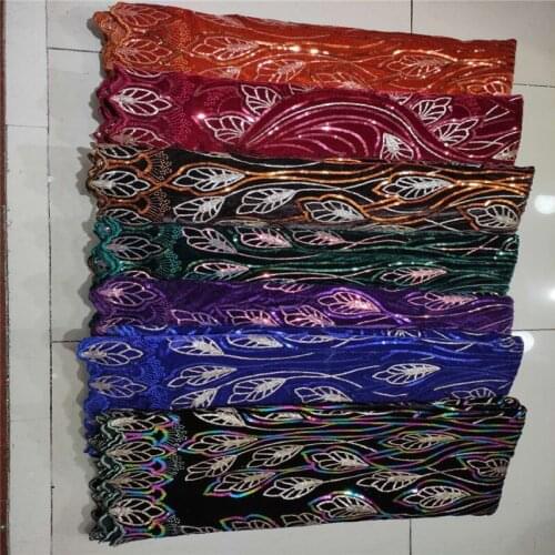 2021 Velvet Net Lace Fabric Orange Color Sequins French African Nigerian Latest Design High Quality Tulle 2020 For Wedding Dress